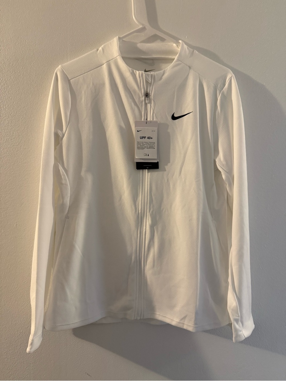 Nike White Dri-FIT Zip Polo with Black Swoosh